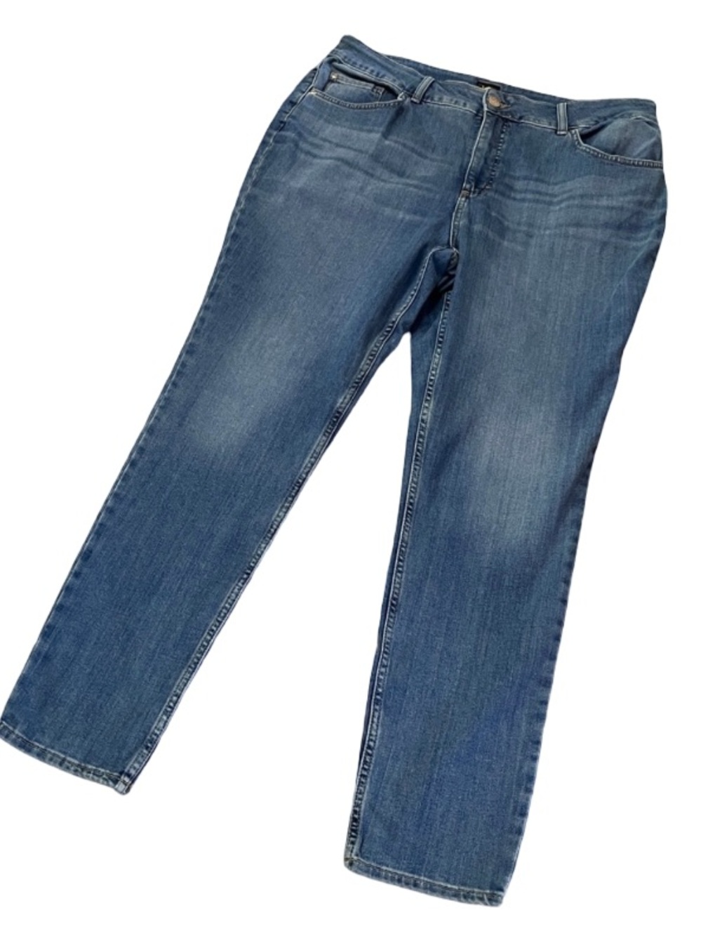 Lee Women’s Straight Leg Jeans Medium Wash Stretch Denim Size 20WL EUC
